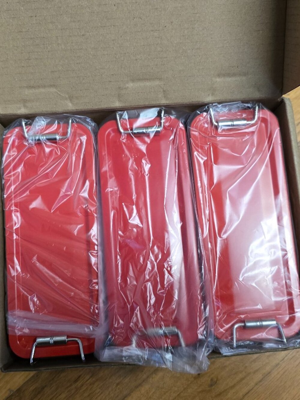 Set of 3 Red Metal Storage Tins with Clamp Lids – New